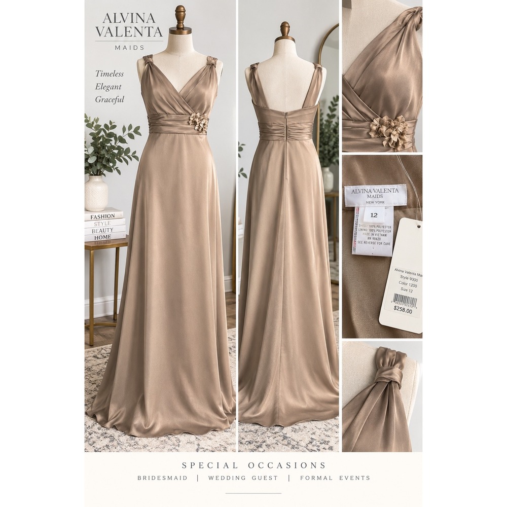 Alvina Valenta Maids Size 12 Champagne Satin Formal Bridesmaid Maxi Dress